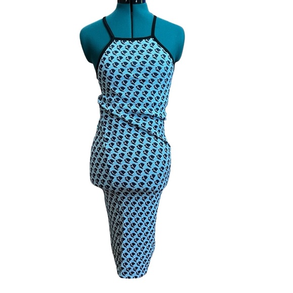 Zara Blue/Black Knit Square Neck Knit Cross Strap Maxi Dress A24 - Picture 1 of 3